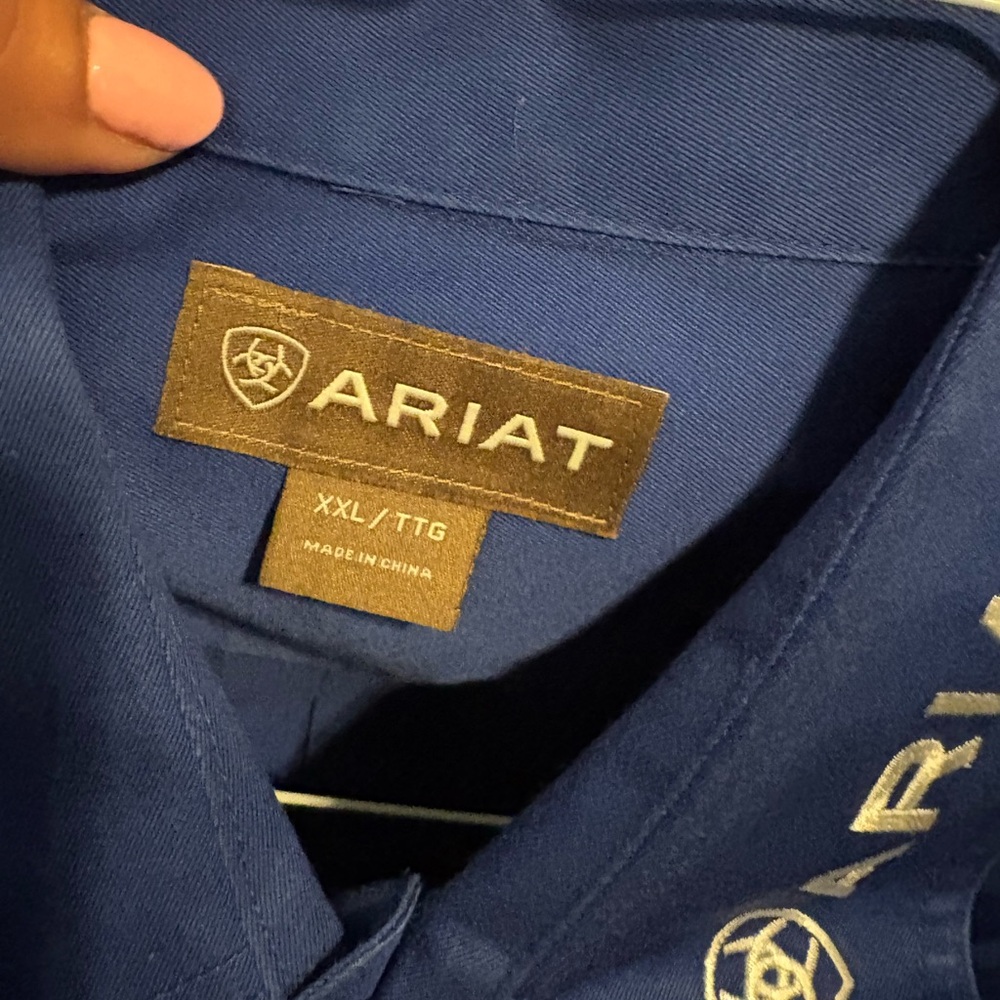 Ariat Pro Series Shirt XXL Blue Western Button Up cowboy Rodeo Logo Sleeve h2 - Picture 6 of 9